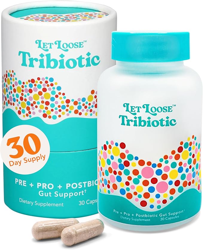 Let Loose Daily Tribiotic Pills - Probiotics Prebiotics and Postbiotics to Feed Your Microbiome and Support Smooth Daily Digestion Gut Health Gut Lining Repair for Women and Men 30 Capsules
