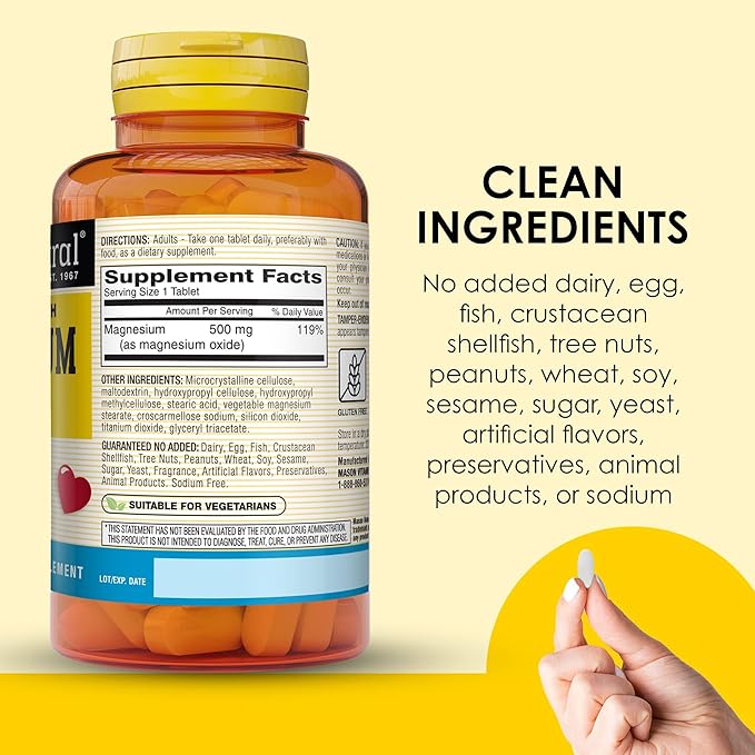 Mason Natural Magnesium 500 mg Extra Strength 300Day Supply Supports Normal Health 3 Pack