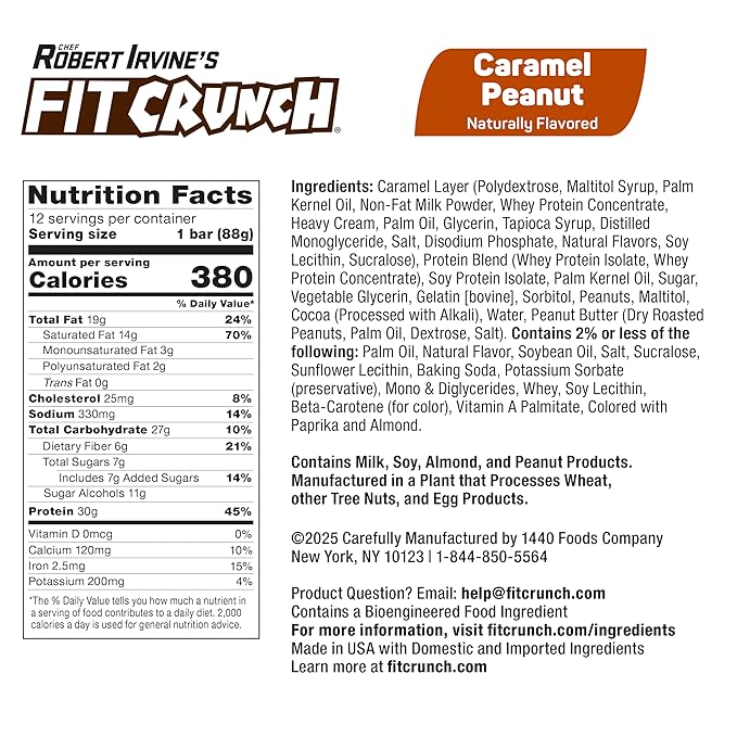 Fit Crunch Full Size Protein Bars (12 Bars Caramel Peanut)