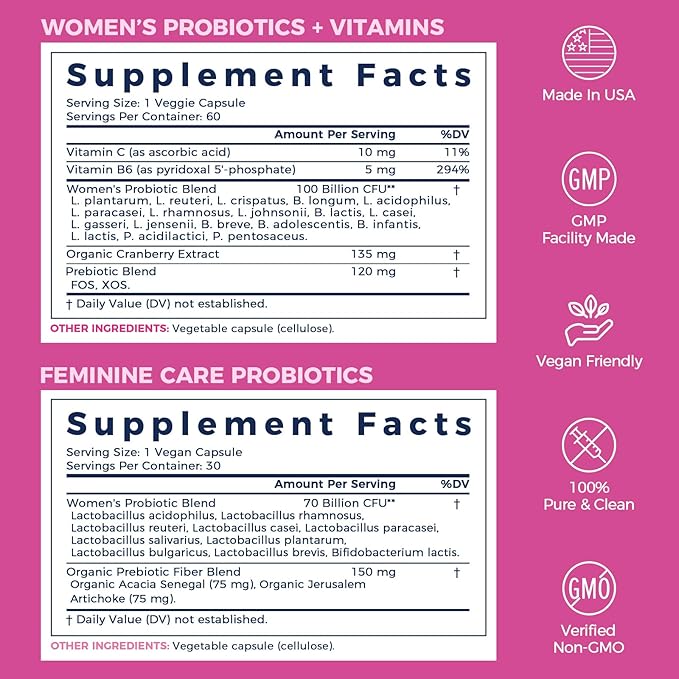 NewRhythm VagFlora Carefree Bundle Women's Probiotics 100 Billion CFU &amp Women's Probiotics 70 Billion CFU PH Balance Vaginal Urinary &amp Digestive Health Non-GMO