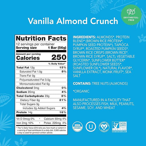 ALOHA Organic Plant Based Protein Bars Vanilla Almond Crunch 1.98-Ounce Bars (Pack of 12)
