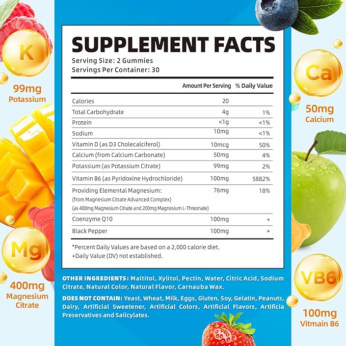 softbear Sugar Free Potassium Magnesium Gummies for Adults Kids High Absorption Potassium Supplement Gummies Supports Leg Cramps &amp Muscle &amp Immune Health Delicious Mixed Fruit Flavor 120 Cou