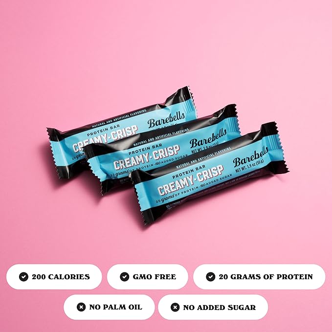 Barebells Cookies &amp Cream Creamy Crisp Bundle - 24 Count 20g High Protein Treats - Chocolate Nutrition Bar with 1g Total Sugars - On-The-Go Breakfast or Post-Workout