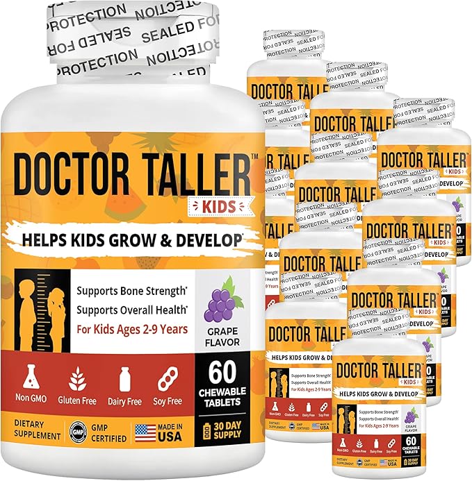 NuBest Doctor Taller Kids with Multivitamins Multimineral Calcium Chewable Tablets Calcium Supplement for Kids Ages 2 to 9 - Grape Flavor - Helps Kids Healthy - 12 Pack