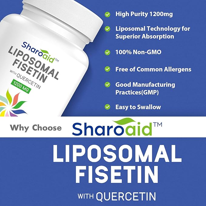 Liposomal Fisetin with Quercetin Supplements 1200 mg per ServingHigh Absorption Polyphenols Antioxidants for WomenMenNon-GMOGluten-Free1 Bottle-60 Softgels