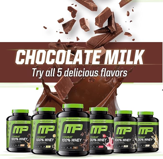 MusclePharm Combat 100% Whey Protein Powder Chocolate Milk Fast Recovery &amp Muscle Gain with Whey Isolate High Protein Powder for Women &amp Men Gluten Free 5lb 67 Servings