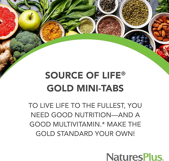 NaturesPlus Source of Life GOLD Multivitamin - 180 Mini-Tabs Pack of 2 - With Vitamins D3 B12 &amp K2 - Vegetarian &amp Gluten Free - 60 Total Servings