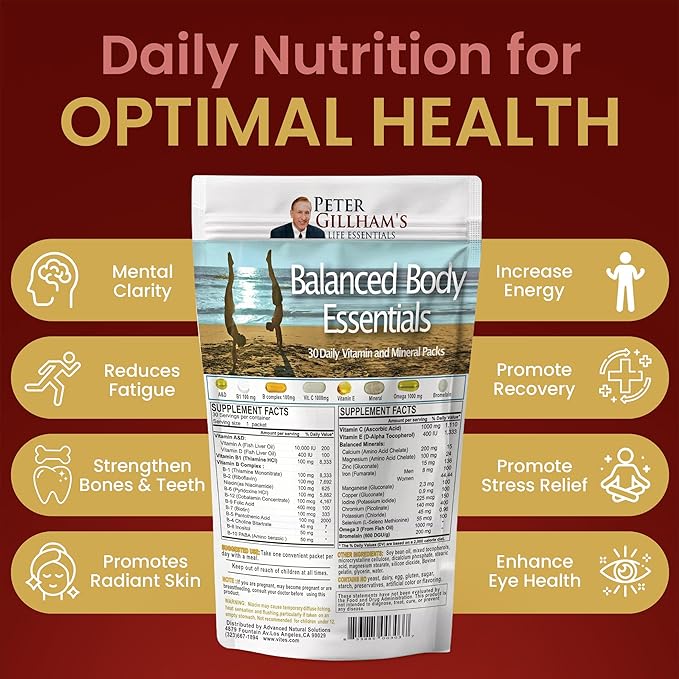 Perer's Choice Natural Daily Multivitamin &amp Mineral Pack – 2 Packs of 30 Daily Packets High Potency for Digestion Adaptive Immunity Calcium Iron Magnesium Zinc Non-GMO Blood-Sugar-Friendly