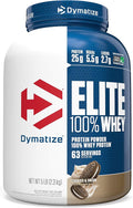 Dymatize Elite 100% Whey Protein Powder Cookies &amp Cream 25g of Protein 5.5g BCAAs Less Than 140 Cal. Gluten Free 2g Carb 2g Sugar 3g Fat (63 Servings)