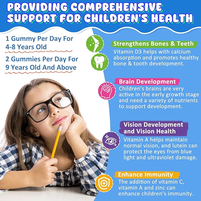 Kids Calcium Gummies + D3 &amp Magnesium for 4+ with Calcium Citrate Calcium Gluconate Calcium Lactate Probiotics &amp Prebiotics for Children Bone HealthMuscle SupportDigestive HealthSugar Fr
