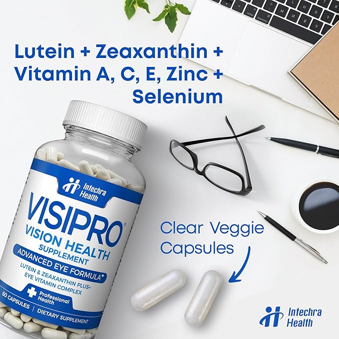VISIPRO® 20-20 New Vision Health Supplement - Advanced Eye Vision Vitamins for Complete Eye Health Vision Support &amp Macular Free Radical Defense - 60 Veggie Caps