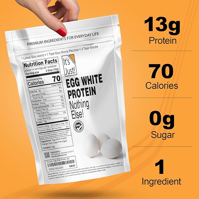 It's Just! - Egg White Protein Powder Dried Egg Whites Protein Meringue Ingredient Non-GMO USA Farms (Unflavored 20oz)