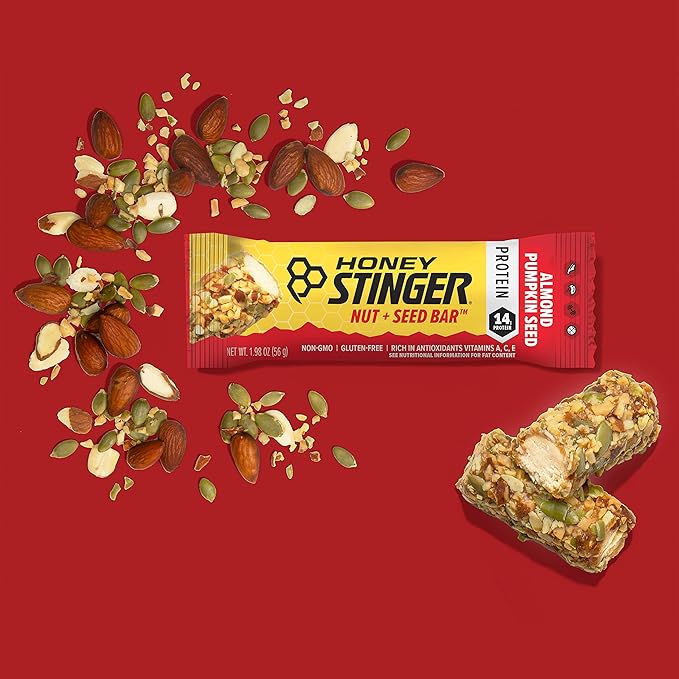 Honey Stinger Nut + Seed Bar Almond Pumpkin Seed Protein Packed Food for Exercise Endurance Performance and Recovery Sports Nutrition Snack Bar for Home &amp Gym Post Workout 12 Pack
