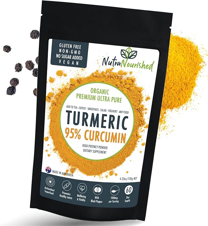 Organic Turmeric 95% Curcumin Powder – 1500mg Extract with Black Pepper – Non-GMO Vegan Gluten-Free Natural Supplement – 120g