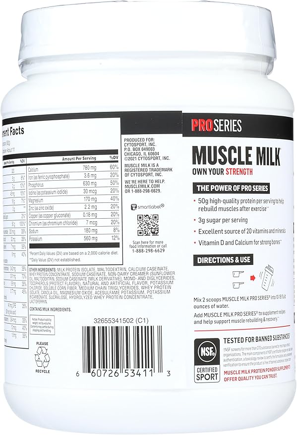Muscle Milk Powder Pro Series 50 Grams Protein Intense Vanilla 2 Pounds