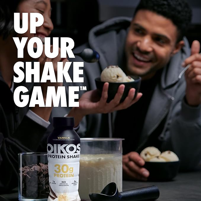 Oikos Protein Shake Exclusive Variety Pack 30g High Protein Drinks Shelf Stable Ready to Drink 5g Prebiotic Fiber 12 fl oz Bottle (8 ct Vanilla 4 ct Chocolate