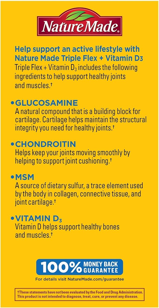 Nature Made TripleFlex Triple Strength Caplets with Vitamin D3 120 Count for Joint Support