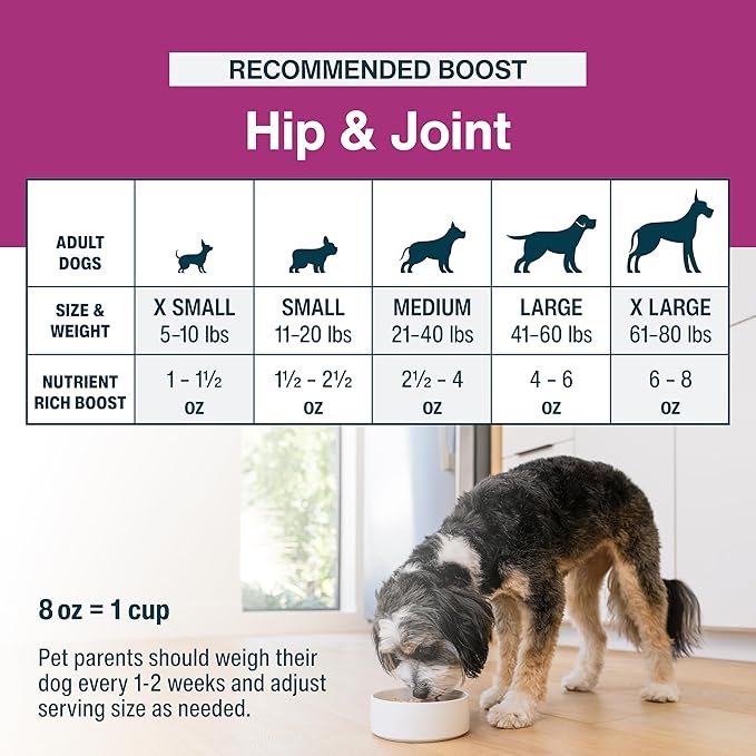JustFoodForDogs JustFresh Boosts Hip &amp Joint Support Dog Food Toppers with Glucosamine to Support Hip Mobility &amp Joint Flexibility Human-Grade Fresh Pet Meal Booster 8 oz Pouches - 8 Pack