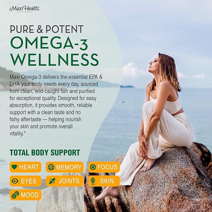Omega 3 Supplement - Omega-3 Fish Oil 2000mg - Natural Source of EPA &amp DHA - Heart Brain &amp Joint Health - Kosher Certified Wild Caught Marine Fish - 200 Vegetarian Softgels by Maxi Health