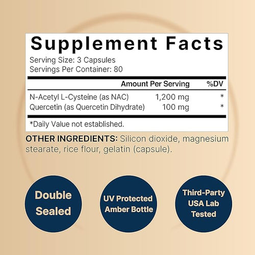 2 Pack NAC Supplement (N-Acetyl Cysteine) with Quercetin 1200mg Per Serving 480 Capsules | Double Strength Antioxidant Support for Immune Liver &amp Lung Health – Non-GMO