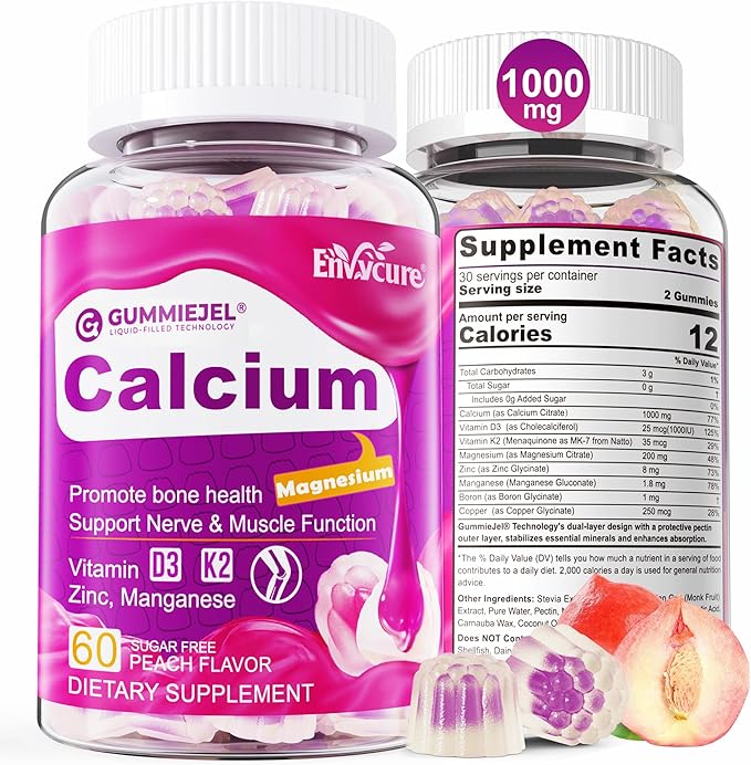 Sugar Free Calcium Citrate Gummies for Women &amp Men 1000mg Vitamin D3 K2 Magnesium Zinc Boron Manganese Copper Ultimate Absorption Calcium Supplements for Bone Muscle &amp Immune - Vegan