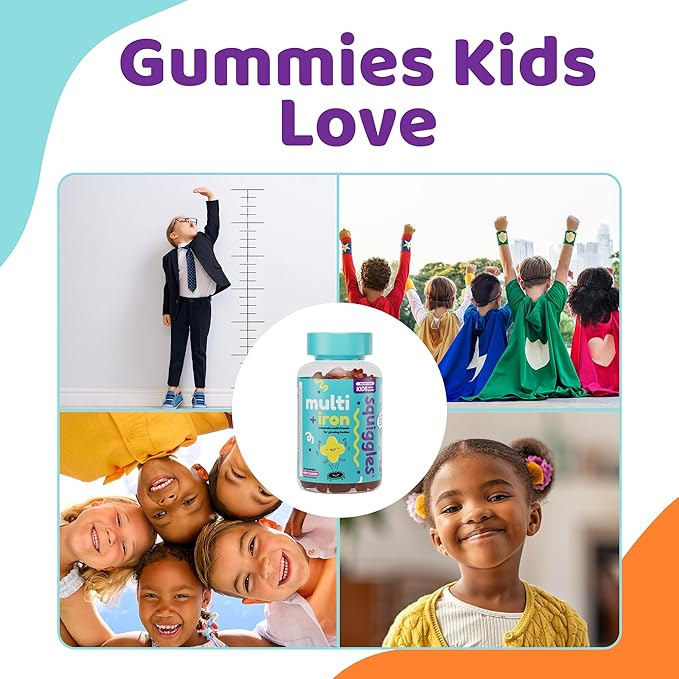 Squiggles Kids Multivitamin + Iron Gummies - Low Sugar Gummy Vitamins with Iron Supplements for Kids - Broad Spectrum of Vitamins and Minerals Chewy Yummy Berry Flavor (100 Count)