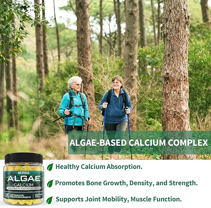 Algae Calcium Gummies 600mg with Vegan Multivitamin for Women Men with Iron Vitamin B12 A D3 K2 Algae Omega 3 Magnesium Zinc