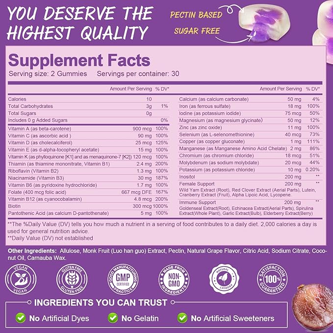Totaria Calcium Magnesium Zinc Gummies &amp Women's Multivitamin Gummies (Grape Flavor) Bundle