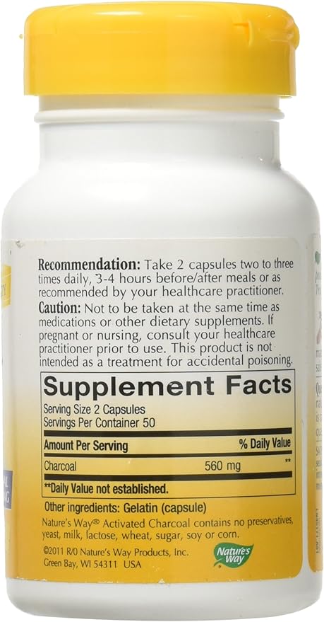 Nature's Way Activated Charcoal 560 mg Charcoal per serving 100 Capsules