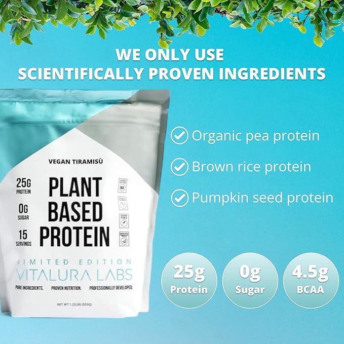 Plant-Based Protein Powder – Vegan Protein Powder Made from Pea Rice &amp Pumpkin - No Added Sugar - No Artificial Ingredients - Tiramisu - 15 Servings