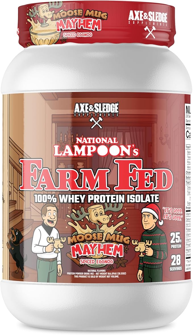 Axe &amp Sledge Farm Fed 100% Whey Protein Isolate | 25g Protein | Low Carb Low Sugar Gluten Free | Protein Powder for Men and Women | Keto | Moose Mug Mayhem Spiced Eggnog