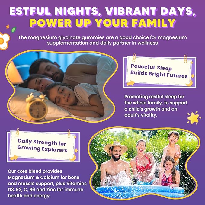 (2 Pack) Magnesium Glycinate Gummies for Kids &amp Adults Sugar Free Magnesium Glycinate 400/200mg Supplement with Chamomile Lavender L-Theanine &amp GABA B6 D3 &amp K2 for Relax Brain Immun