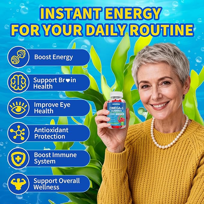 Vegan Omega-3 Gummies 1028mg Omega 3 Fish Oil Alternative for Adults w/EPA 400mg &amp DHA 600mg &amp Vitamin A C E for Brain Eye &amp Immune Health Sugar Free Raspberry Flavor 120 Count