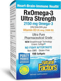 Natural Factors RxOmega-3 Ultra Strength - Brain &amp Heart Health Support - Eye Health Supplement with EPA &amp DHA - Supplement with Omega-3 Fatty Acids &amp Vitamin D3-150 Softgels (75 Servings)