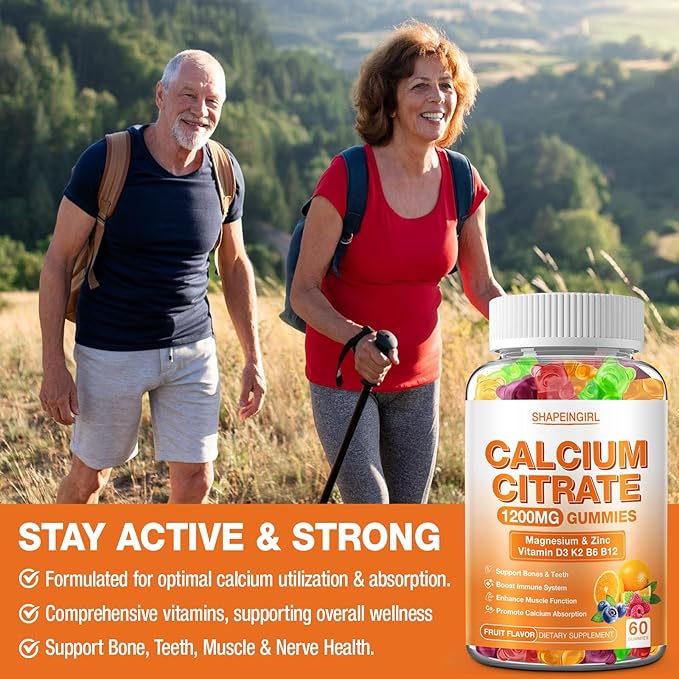 1200mg Calcium Citrate with Vitamin D3 K2 B6 &amp B12 Calcium Supplements for Women &amp Men Plus Magnesium Zinc for Bones Muscle &amp Immune Support High Absorption Fruit Flavor 120 Calcium