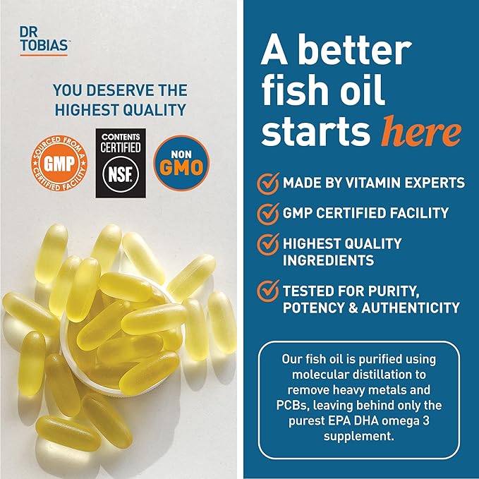 Dr. Tobias Omega 3 Fish Oil and Ashwagandha Capsules Support Overall Wellness &amp Balanced Energy &amp Resilience Non-GMO