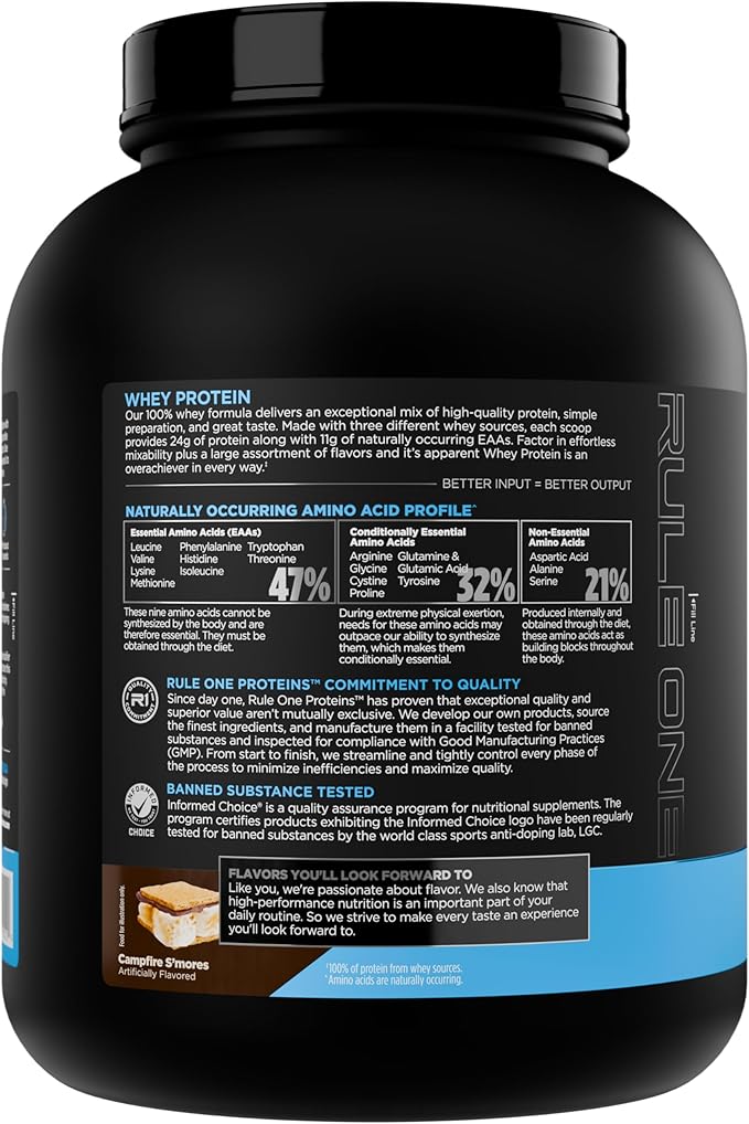 Rule 1 Whey Protein – 24g Fast-Acting Protein from All-Whey Sources with Naturally Occurring EAAs &amp BCAAs for Workout Recovery or Anytime Use (5 Pounds* Campfire S'Mores)