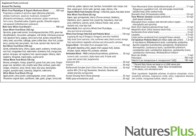 NaturesPlus Source of Life GOLD Multivitamin - 90 Vegetarian Capsules - With Vitamins D3 B12 K2 &amp More Than 120 Whole Foods - Blood Bone &amp Immune Support - Gluten Free - 10 Servings