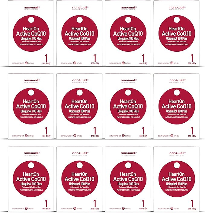 NANOWELL HeartOn Active CoQ10 Kaneka Ubiquinol 100 Plus Heart Health Supplement - 30 Softgels X 1 Box for 1 Month (30 Count)