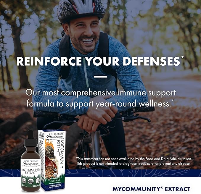 Host Defense MyCommunity Extract - 17 Species Blend Mushroom Supplement for Immune Support - Extract with Lion's Mane Reishi. Chaga Cordyceps Turkey Tail &amp More - 4 fl oz (120 Servings)*