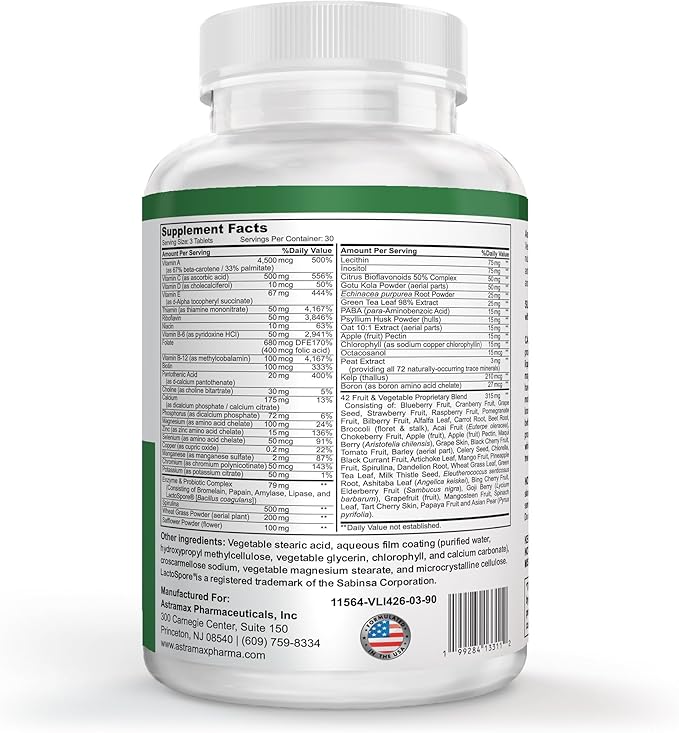 Advanced Vegan Multivitamin | Whole Food-Based Vitamin &amp Mineral Complex with 26 Nutrients B12 D3 Probiotics &amp 42 Superfoods | Daily Vitality Formula | Non-GMO Gluten-Free | 90 Count