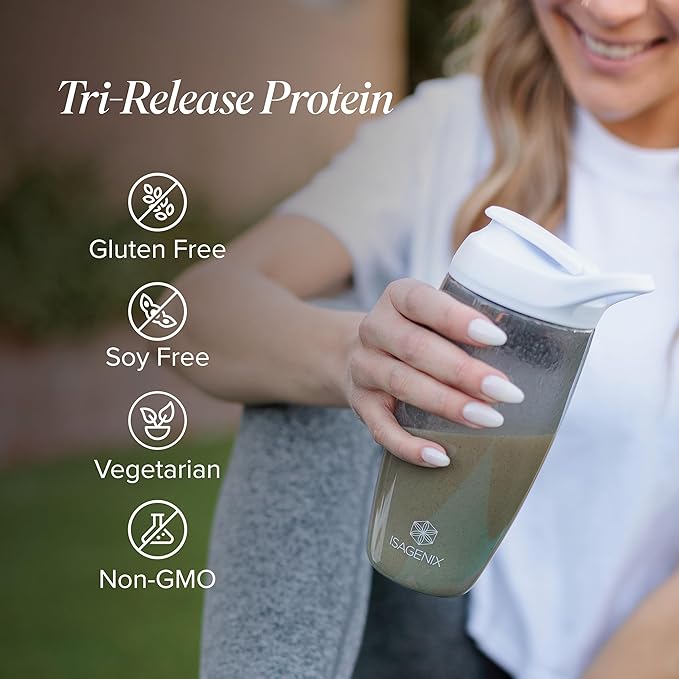 Isagenix Tri-Release Protein - Advanced Muscle Recovery - 25g of Protein - Three-Stage Protein Release for Sustained Absorption - Non-GMO - 18.6 oz - (Vanilla Custard) - Up to 28 Servings - Canister
