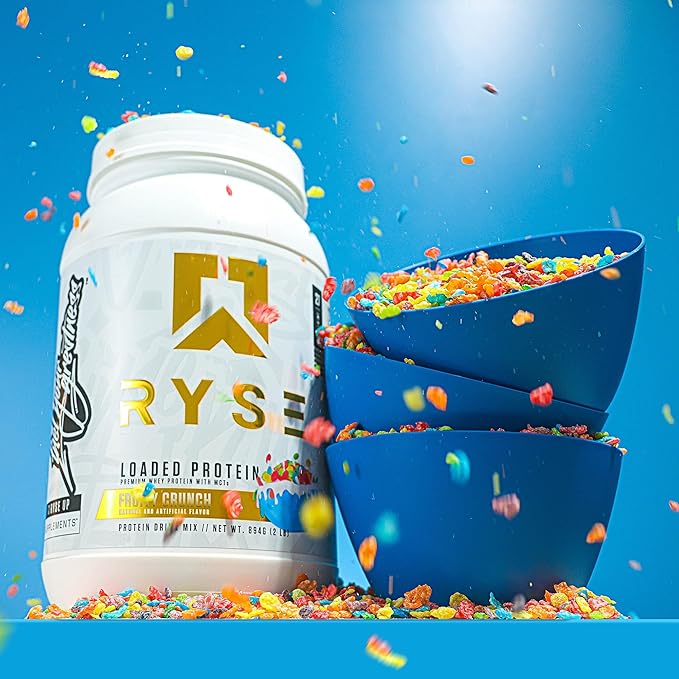 RYSE Loaded Protein Powder - Fruity Crunch - 25g Whey Protein Isolate &amp Concentrate with Prebiotic Fiber &amp MCTs - Low Carb Low Sugar Digestive-Friendly - 27 Servings / 2 lb Tub