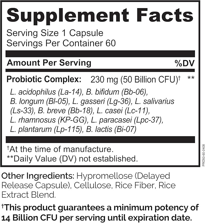 NATURELO Probiotics for Digestive Health - 50 Billion CFU 11 Strains Daily Use Supplement - Boosts Immune System Delayed Release No-Fridge 60 Vegetarian Capsules (Pack of 2)