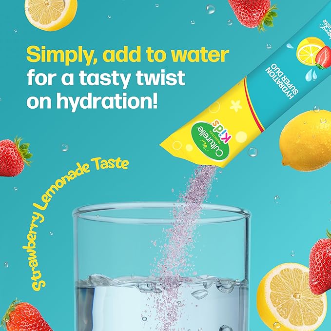 Culturelle® Kids Probiotics and Electrolytes Hydration Super Duo Strawberry Lemonade Sugar Free‡ Powder Packets for Immune and Digestive Support 30 Count