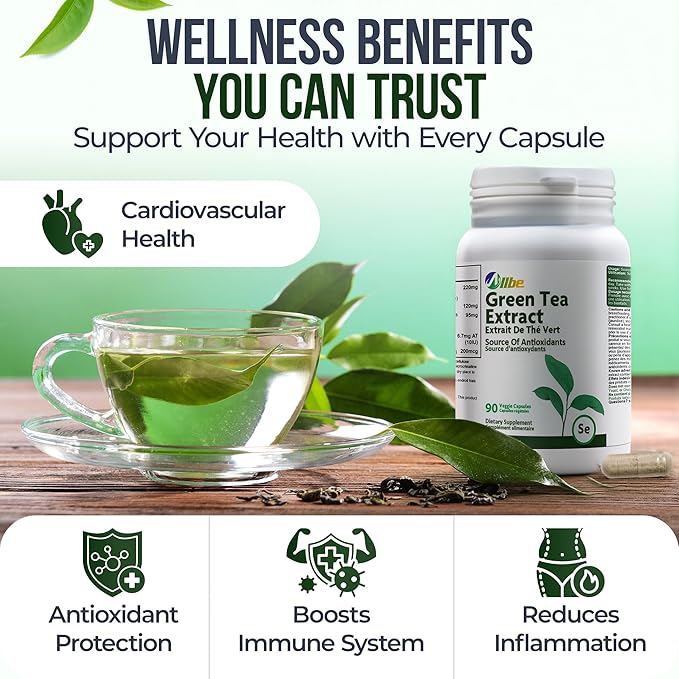 220mg Green Tea Extract Capsules 120mg Resveratrol &amp 90mg Grape Seed Extract with Viatmin E and Selenium 4 Packs of 90 Antioxidant Support Capsules Serving Size: 1 Capsule 360 Days Supply
