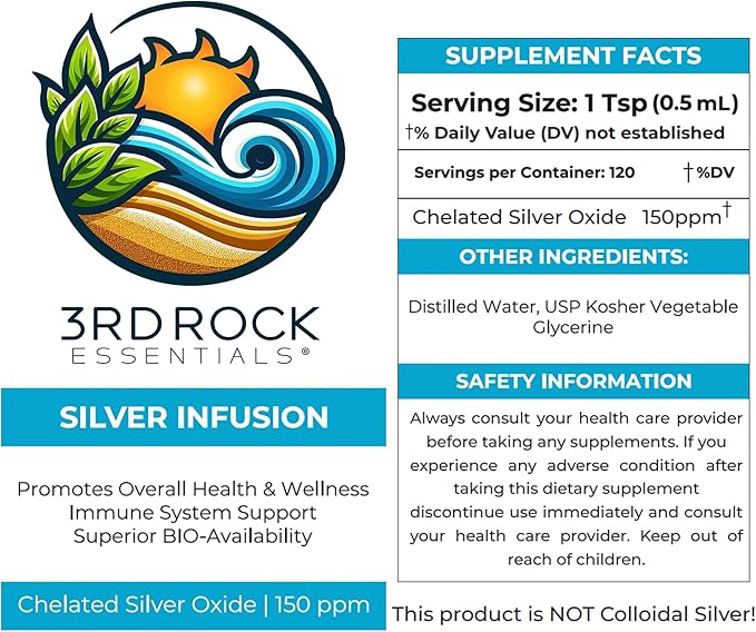 3rd Rock Essentials Silver Infusion 150 PPM Silver Oxide Tonic Dietary Supplement All Natural Liquid Immune Support Supplement Personal Care (16 oz)