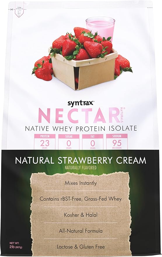 Syntrax Nectar Naturals All Natural Whey Protein Isolate Smooth &amp Juicy Natural Strawberry Cream 2 lbs.