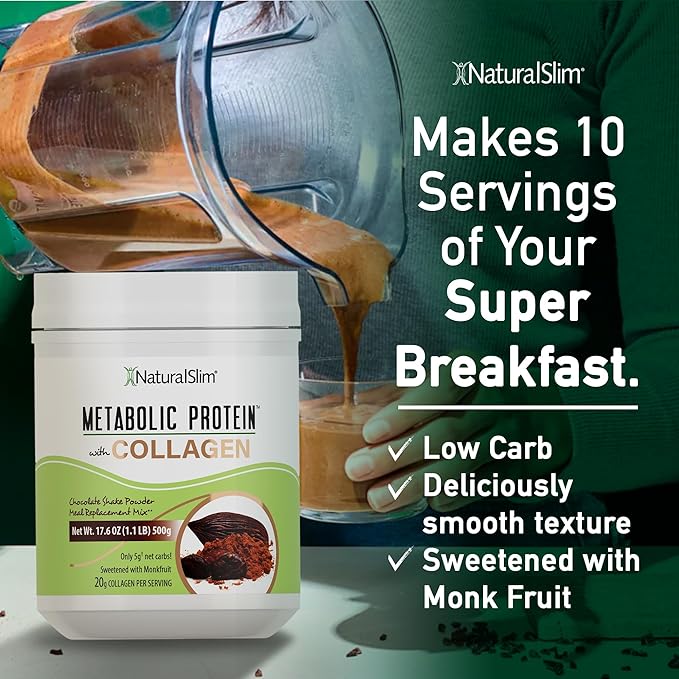 Metabolic Protein Powder with Collagen Chocolate whey protein powder shake Hydrolyzed Collagen with L-Glutamine for Digestion Skin Joints &amp Muscle Low Carb Meal Replacement 17.06 oz