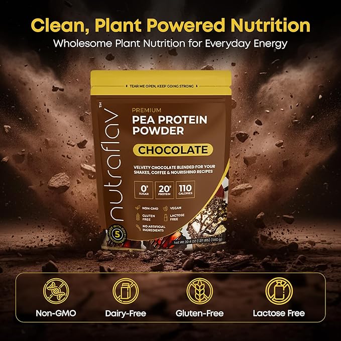 Vegan Chocolate Protein Powder - Plant Based Pea Protein Powder - 20g Protein Per Serving with 5 Ingredients - Iron-Rich Easy to Digest - No Added Sugar - Great for Shakes &amp Smoothies - 20 Servin